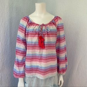 J Crew Peasant Blouse Metalic Pastel Stripes New